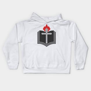 The cross of the Lord Jesus Christ, an open Bible and a flame of fire are a symbol of the Holy Spirit. Kids Hoodie